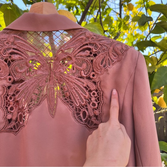 Vintage 90s Mauve Mesh Lace Butterly Back Copped Blazer Jacket 🌿 - Picture 7 of 15